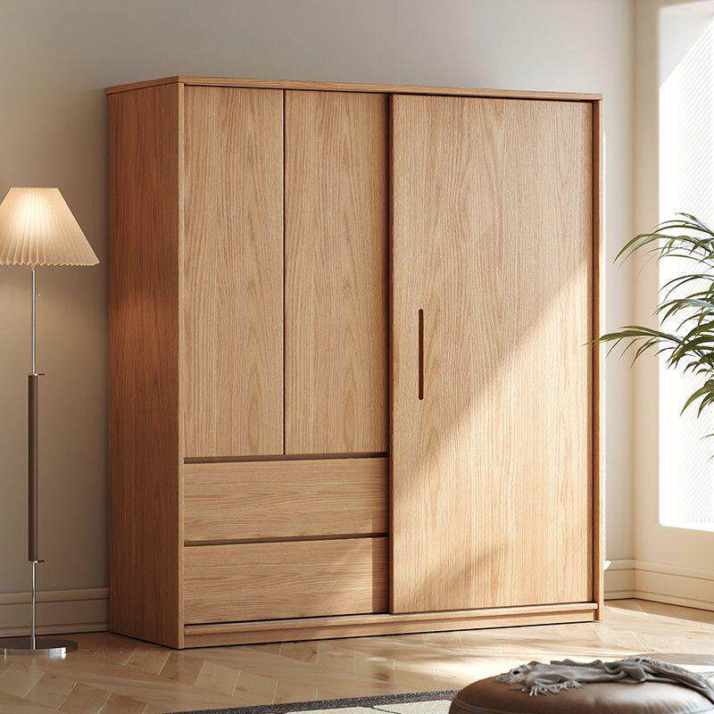 实木橡木推拉门衣柜家用卧室现代简约衣橱趟门主卧次卧衣柜
