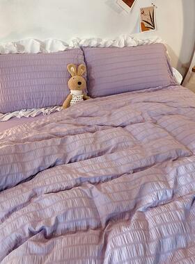 in公主风格紫色床裙蕾丝被单四件套纯色少女心宿舍床三件套2