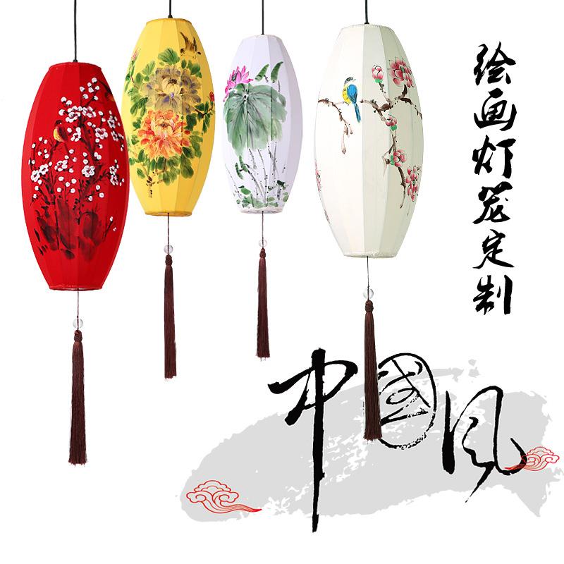 新款直销新中式布艺吊冬瓜灯笼古典宫灯茶楼过道创意火锅店橄榄灯