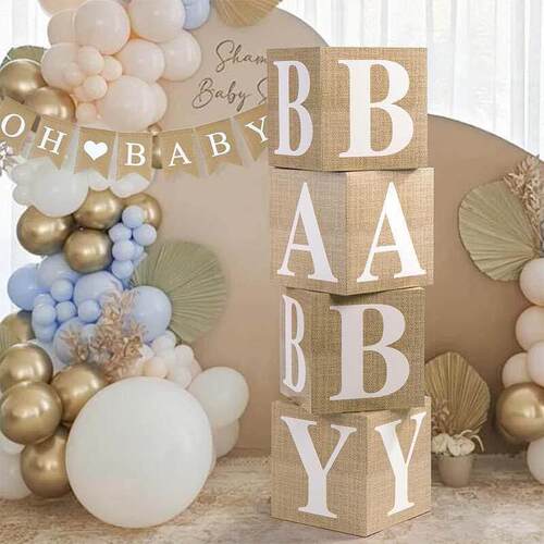 WELCOME BABY时尚宝宝性别揭示迎婴派对纸盒麻布拉旗 BABY SHOWER