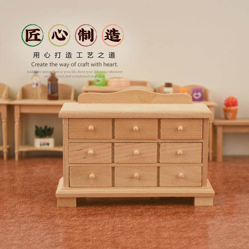 1/12娃娃屋迷你家具木制纯手工工艺品储物柜立柜模型电视柜摆件
