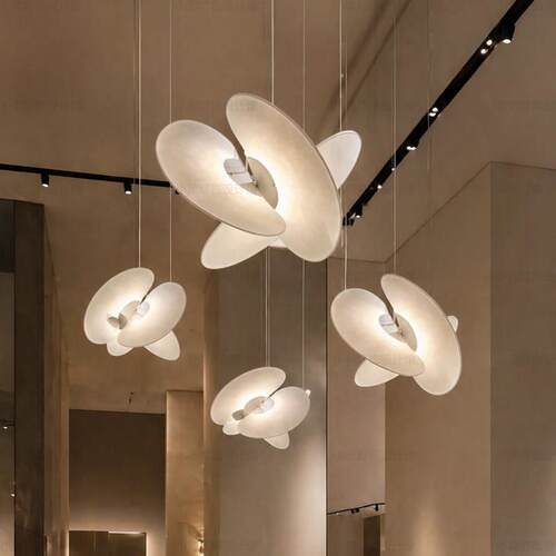 北欧创意客厅吊灯设计师侘寂风饭厅loft民宿复式楼梯蚕丝布艺灯具
