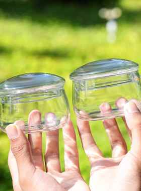 耐热玻璃杯家用耐高温可加热咖啡牛奶茶杯200ml可爱果汁带盖杯子