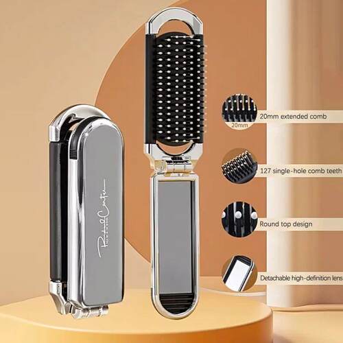 1Pc Foldable Hair Brush With Mirror Mini Massage Comb Head A