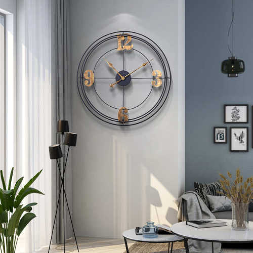 现代简约数字款大壁钟 铁艺金色创意挂钟 欧式艺术装饰钟表clock