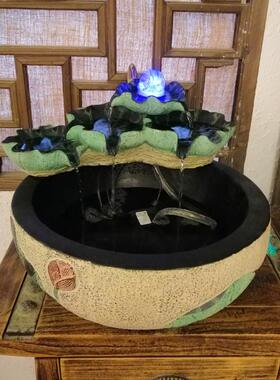 新中式招财流水摆件鱼缸假山喷泉水景创意装饰加湿器客厅开业礼品