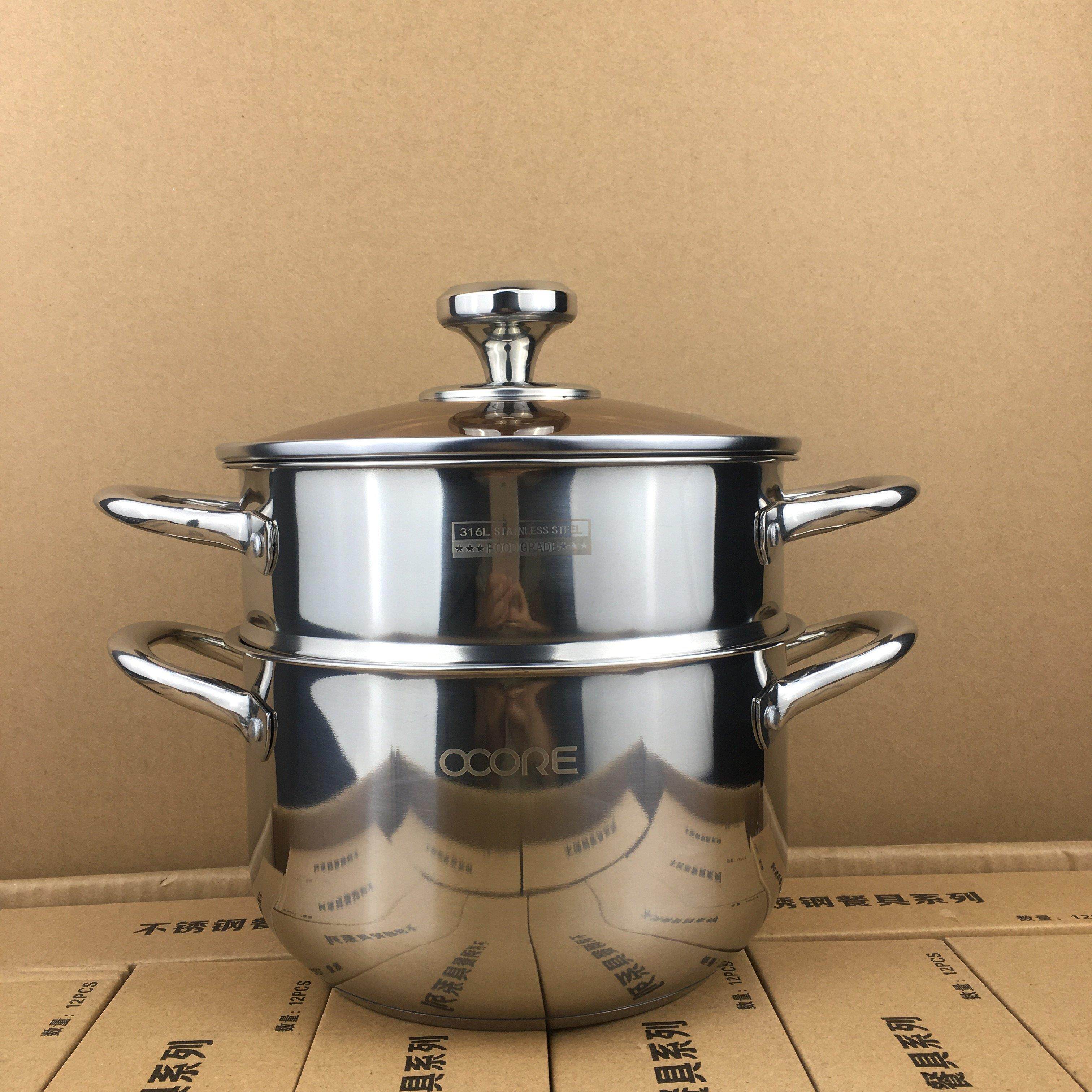 316不锈钢小蒸锅小型家用蒸锅煮锅炖锅加厚双层带蒸笼电磁炉汤锅