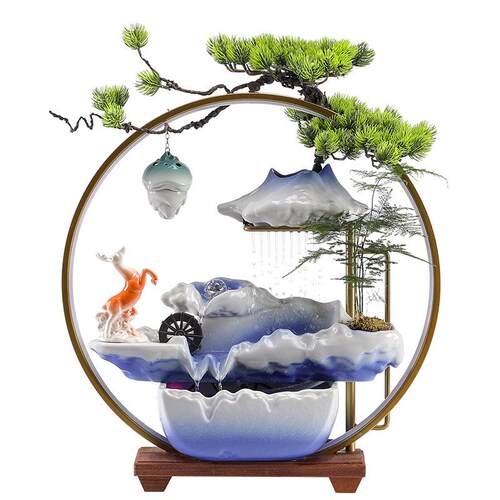 国潮轻奢自循环流水摆件创意招财办公室桌面客厅会所店铺开业礼品