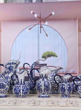 新青中式景德镇陶瓷瓷青花陶奶壶花器10瓷家用复古花工艺品摆件