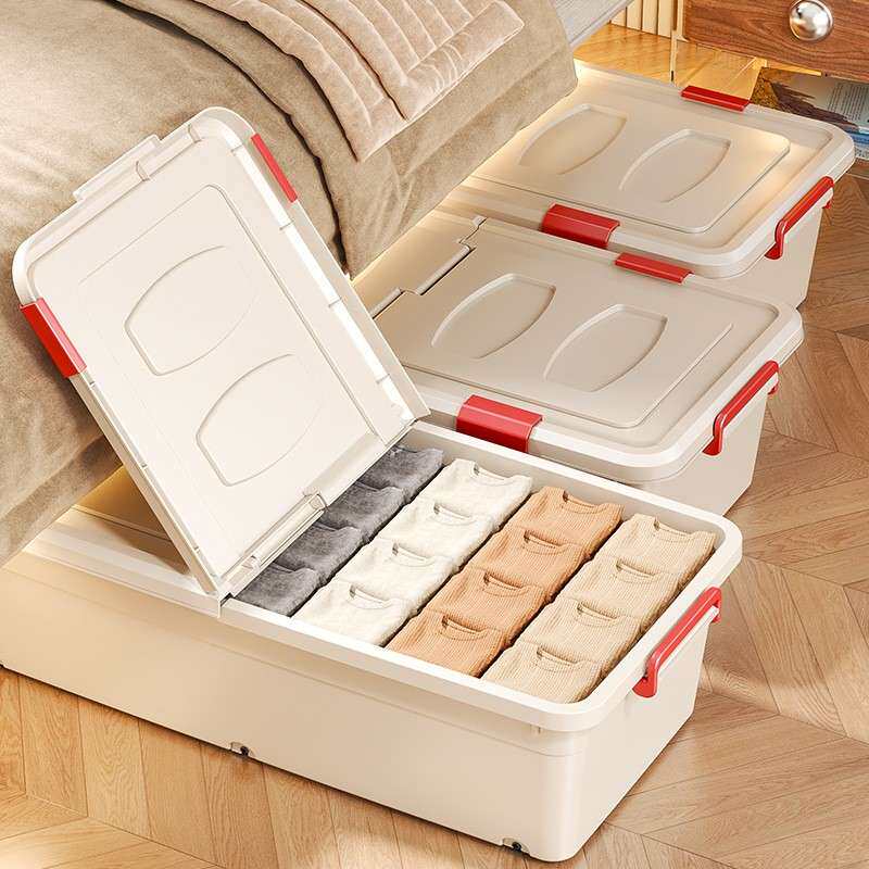 抽屉式床底收纳箱扁平带轮家用大容量衣服被子收纳盒床下储物箱子