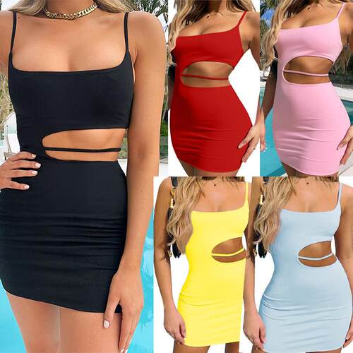 Summer Slim Sleeveless Halter Dress Sexy Plain Casual Chic