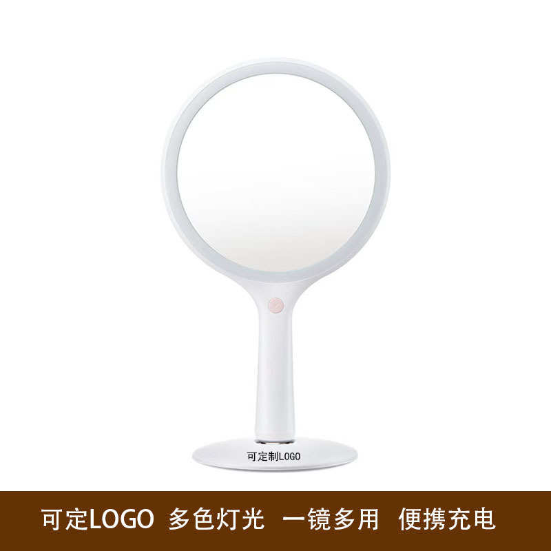 logo补台式可led化妆镜厂家定带批发摇摇手柄梳妆镜光灯手持两用