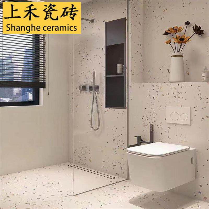 米色水磨石地砖600X1200餐厅防滑地砖连锁门店哑光仿古水磨石瓷砖