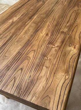 老餐榆木桌子实木板复茶桌茶台长条桌家古用原木桌面台吧长GJR桌