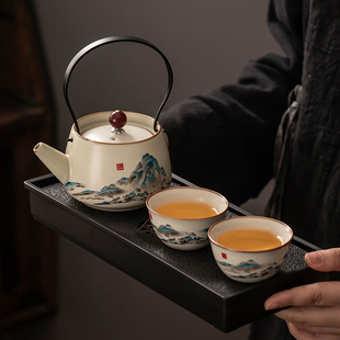 家用个人专用酒店单人饮泡茶一壶二杯干泡茶盘 汝窑功夫茶具小套装