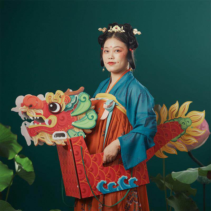 舞动龙舟端午节舞龙头创意手工DIY划龙船活动传统节日表演道具