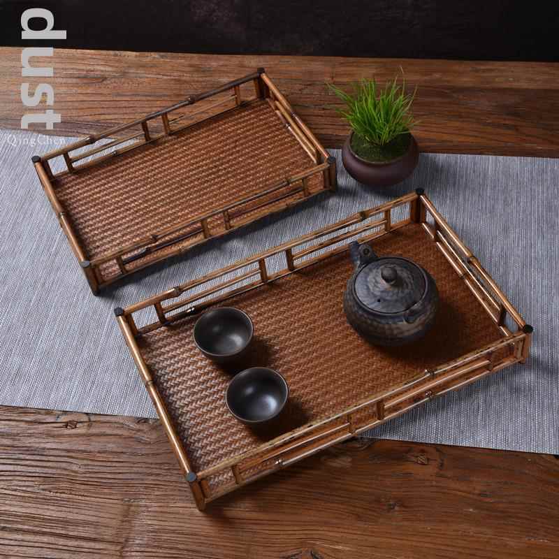 梅洛竹茶盘漆茶具栅栏储存榫槽茶盘小单层中国方干浸渍茶盘