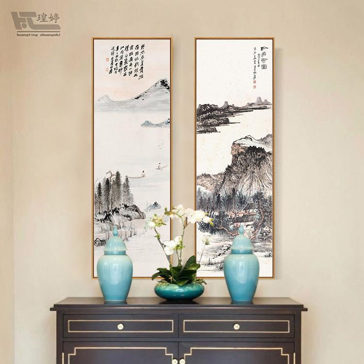 新中式四联装饰画水墨山水画走廊过道玄关画家居酒店壁画工厂