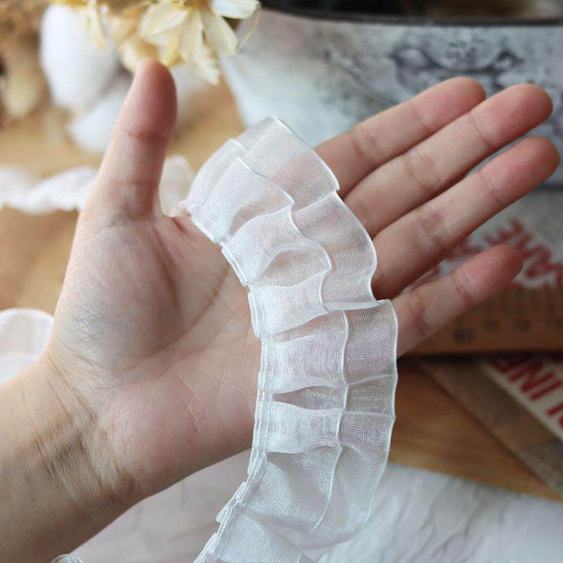 双层欧根纱蕾丝花边辅料衣服袖口荷叶边裙子下摆接边手工diy装饰