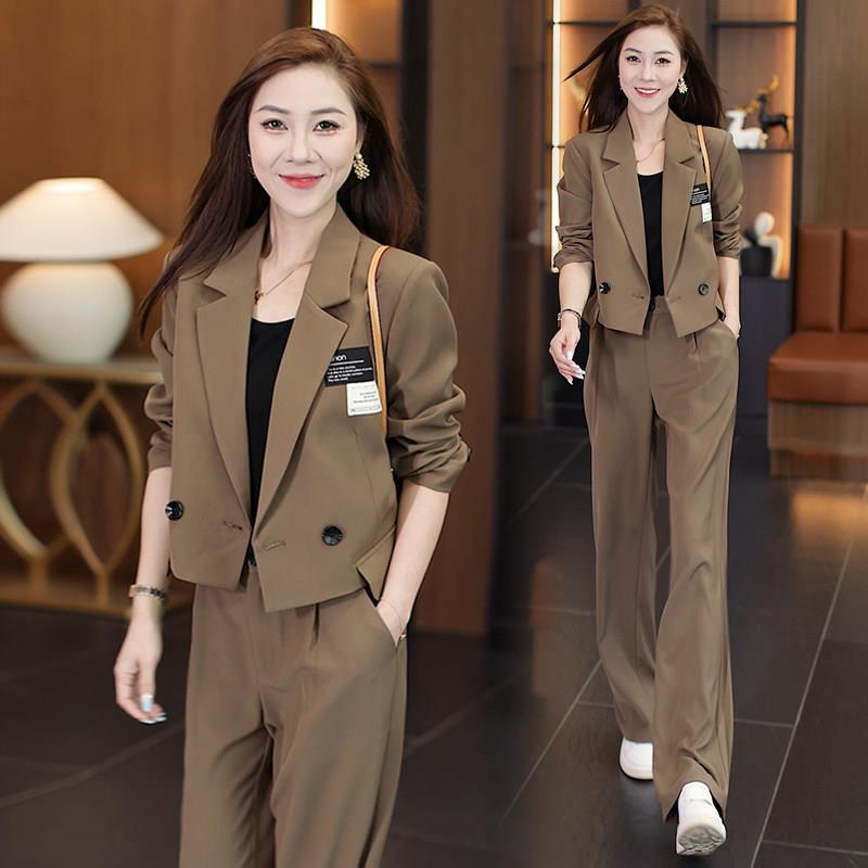极速时尚气质小西装套装女秋季新款一整套短款西服上衣阔腿裤两件