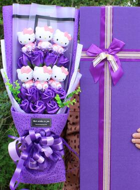 6kat猫公仔加香皂花花束礼盒卡通花束七夕情人节