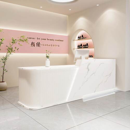 简约现代美容院吧台收银柜台轻奢高端烤漆女装服装店公司前台接待