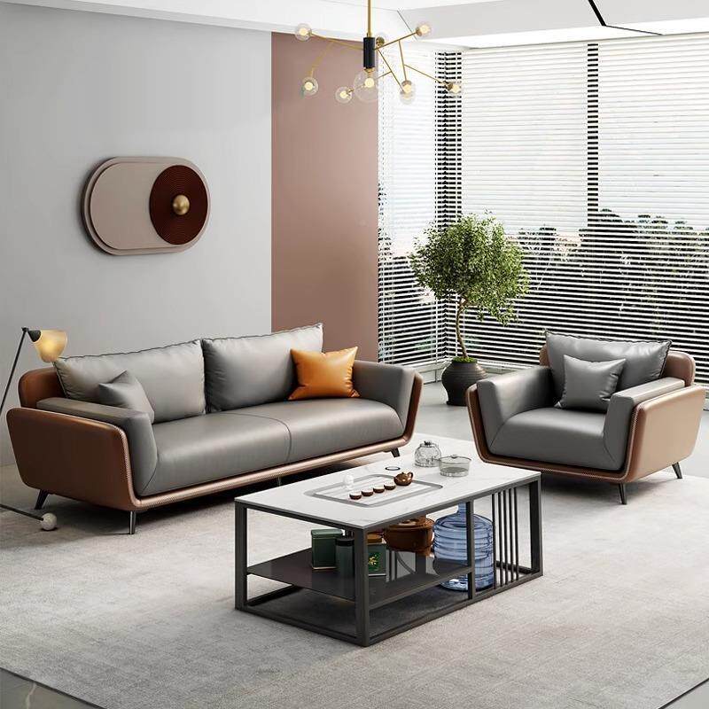 办公室办公沙发西皮商务会客接待三人茶几组合简约现代会议室耐磨