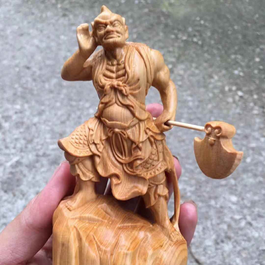 崖柏右木雕摆件千里眼顺风耳左护g法家居摆饰木质工艺品loo