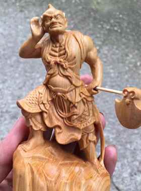崖柏右木雕摆件千里眼顺风耳左护g法家居摆饰木质工艺品loo