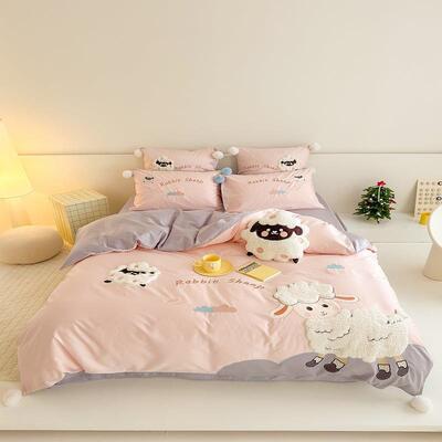 XX202410100S全棉长棉品卡通小羊绣花四件套学生宿舍1.2绒被套床m