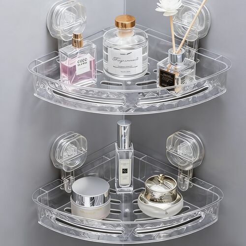 No-drill bathroom shelf, triangular wall-mounted storage for