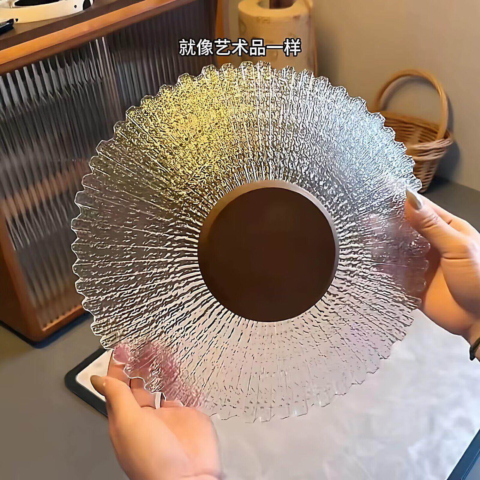 玻璃水果盘复古特别好看的果盘大号冰花水果干果收纳盘桌面精致装