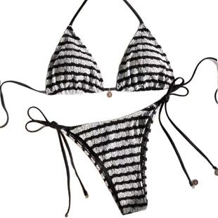 striped bikini backless 斑马纹露背系带比基尼女 lace Zebra