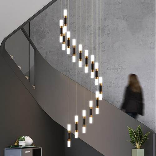 复式楼大吊灯现代轻奢别墅创意客厅灯酒店大堂售楼部loft楼梯吊灯