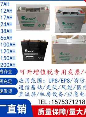 ETER蓄电池HSE100-12/12V100AH65A40A24A17直流屏EPS/UPS电源包邮