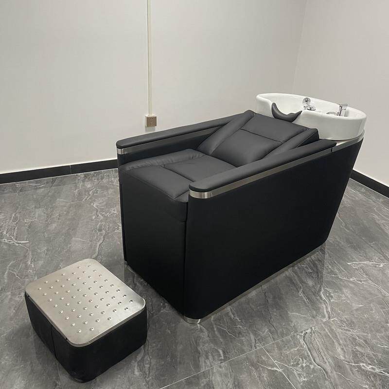 陶瓷洗头床理发店专用盆档不dsada锈钢网红美发店发廊床冲高水半