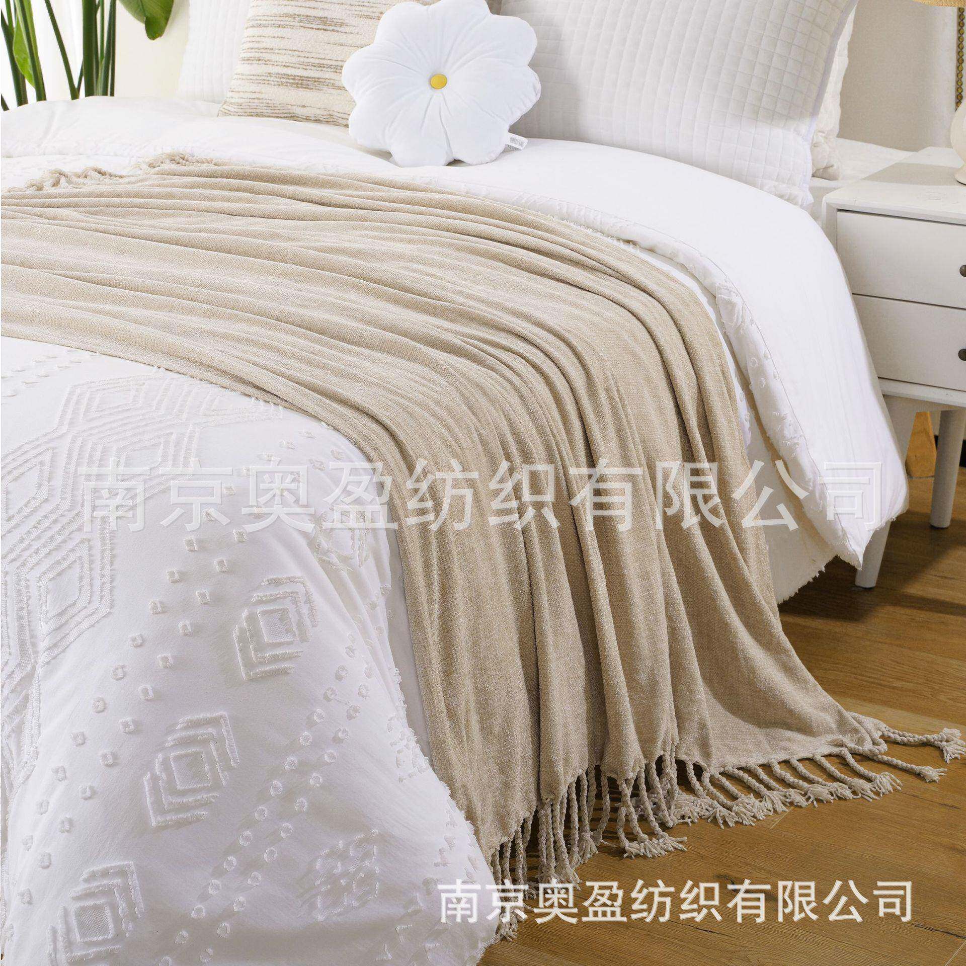 亚马逊throw纯色雪尼尔搓须毯子高克重盖毯子沙发毯办公室午睡毯
