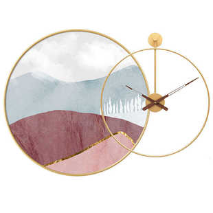 现代轻奢客厅装饰画抽象餐厅背景墙挂画加钟表创意圆形玄关壁画