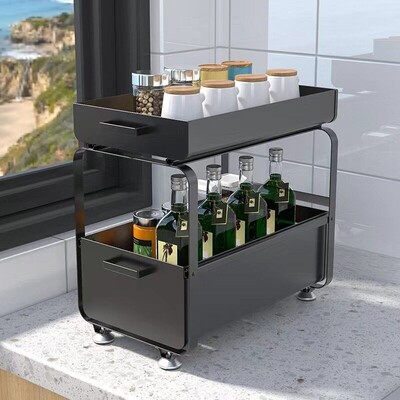 Kitchen sink storage rack， pull-out layered storage rack，