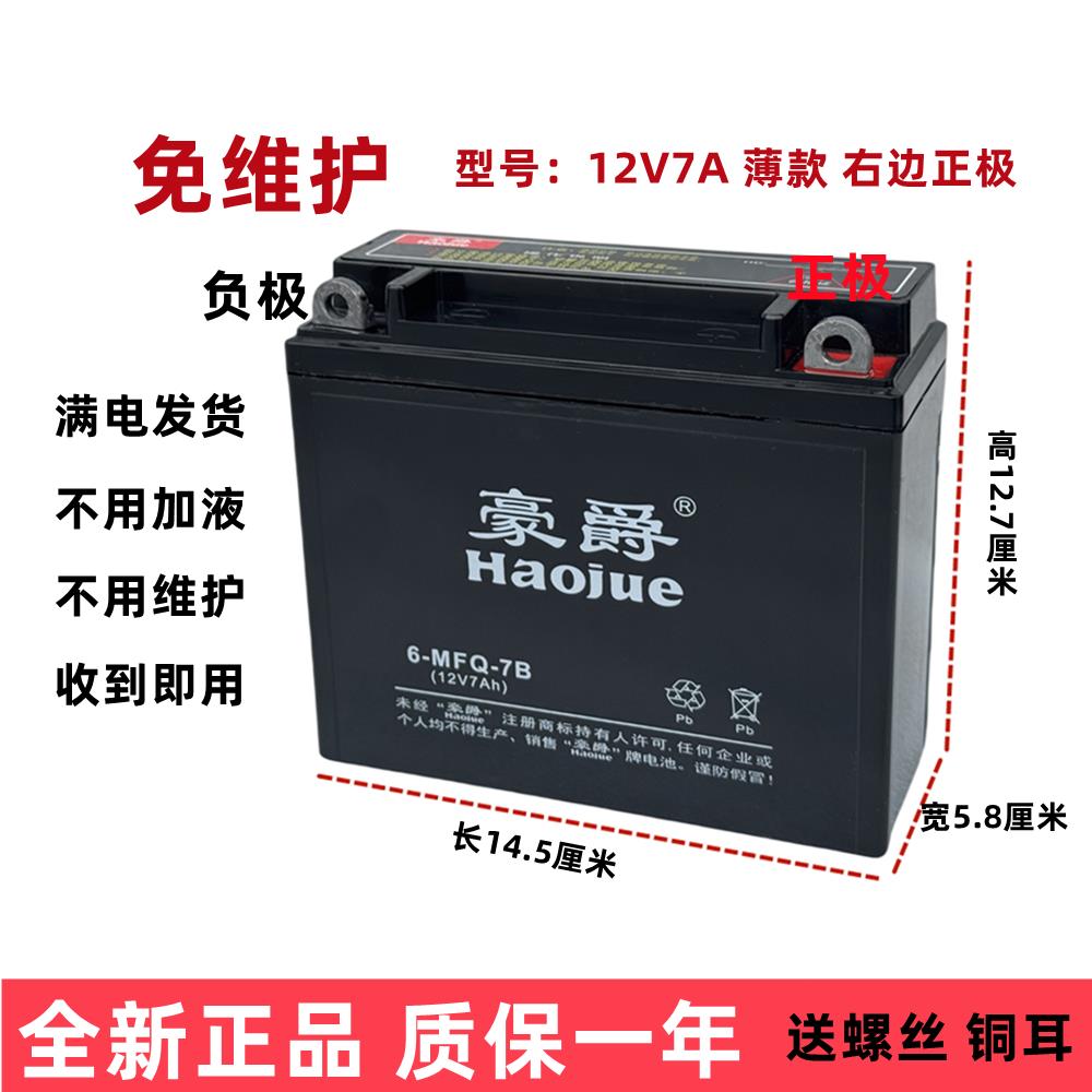 12V7B-3A摩托车电瓶五羊薄款右正免维护铅酸干电池