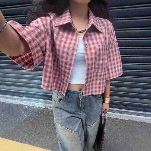 Women's Spring Summer Vintage College Style Plaid Check