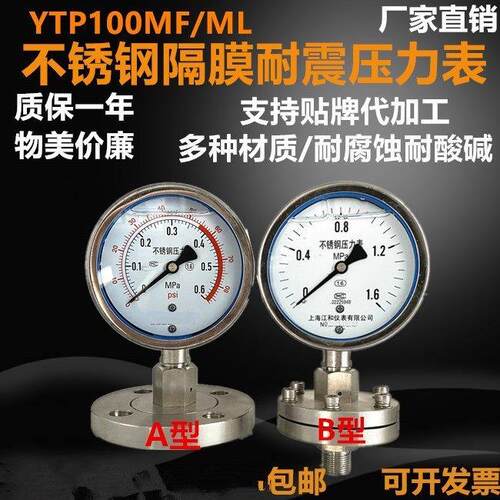 YTP100MF ML不锈钢耐震隔膜压力表 法兰压力表膜片式DN25DN50四氟