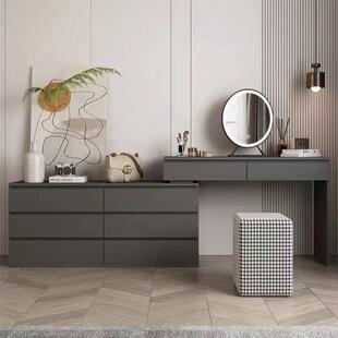 实木烤漆梳妆台奶油风斗柜卧室简约现代2026新款化妆台一体化妆桌