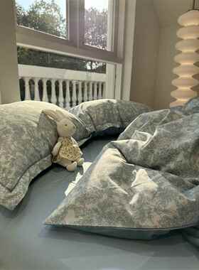 Sm58油画F77665T7田园100支长绒棉床上蓝色四件套18.518床单被.套