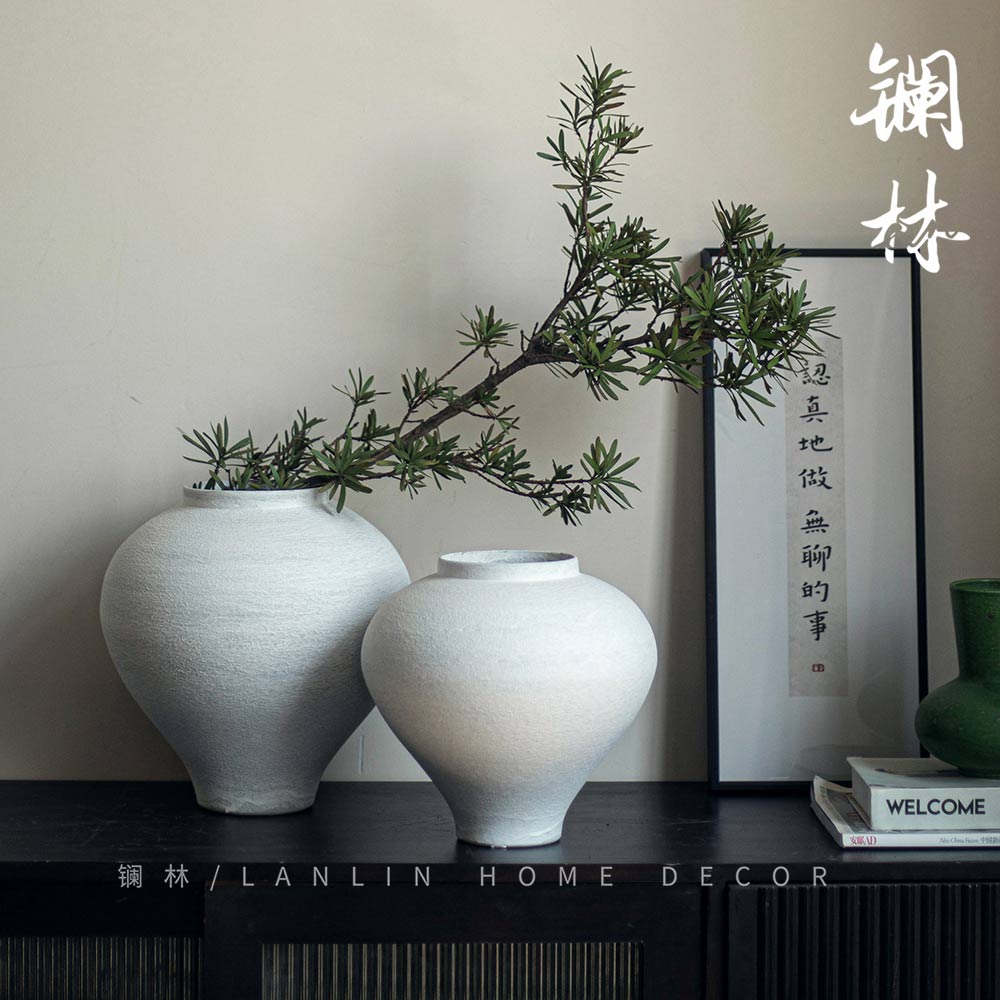现代简约台面陶艺干花花瓶侘寂风粗陶摆件复古小清新插花陶罐