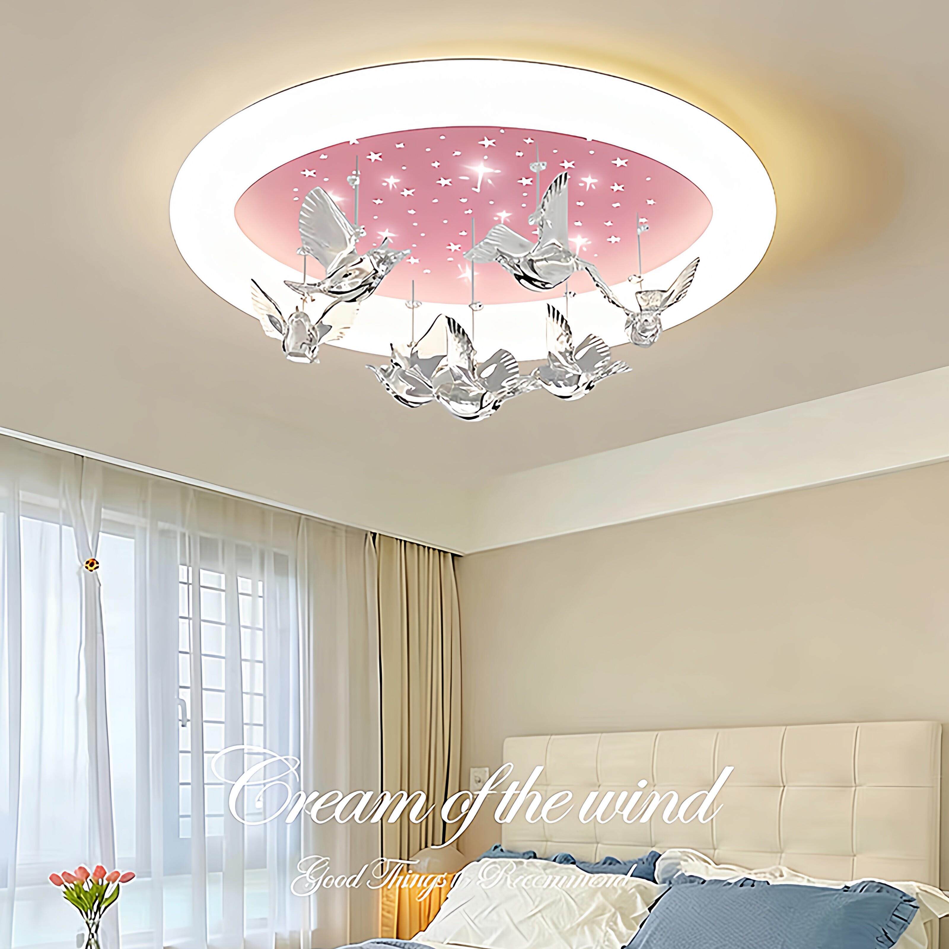 网红飞鸟造型吸顶灯粉色星空顶少女心卧室灯北欧轻奢客厅灯具2026