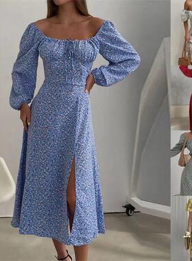 Dress Women spring/summer long sleeve printing square neck s