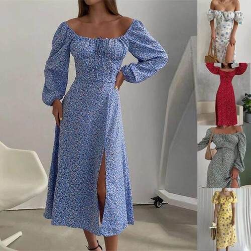 Dress Women spring/summer long sleeve printing square neck s