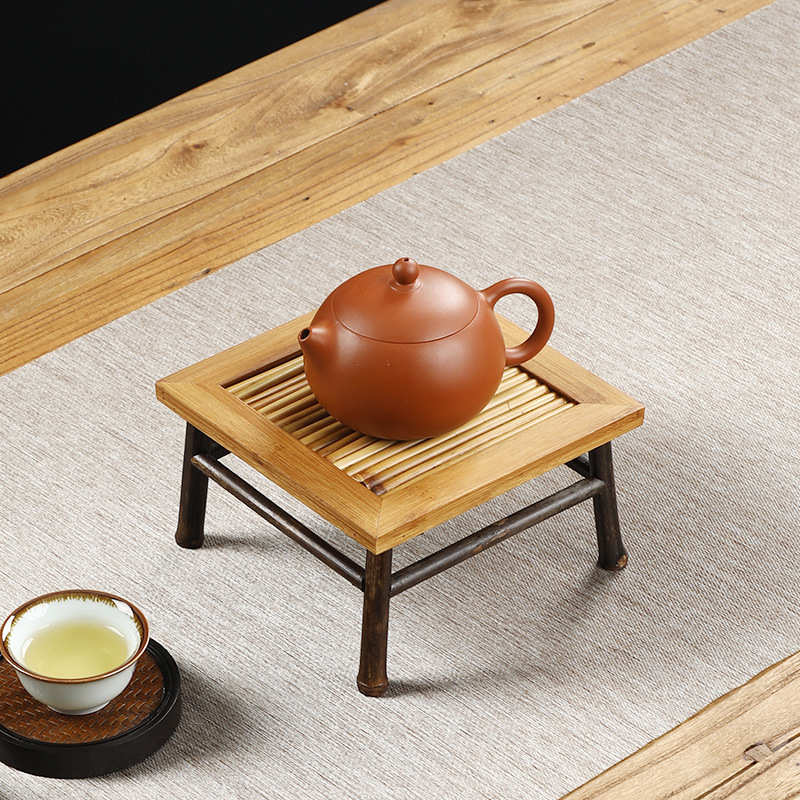 手工竹制茶杯沥水架中式复古紫竹竹排 干泡盘双层茶具收纳展示架