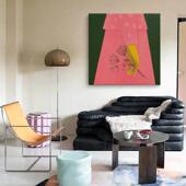 玄关复古小众艺术手绘油画客厅抽象正方形装 饰壁画高级感粉色挂画